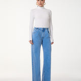 Calça Jeans Wide Leg com Detalhe no Cós