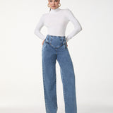 Calça Jeans Wide Leg Cós Corset