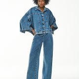 Calça Jeans Wide Leg Cós Corset