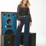 Calça Pantalona Jeans Pespontada