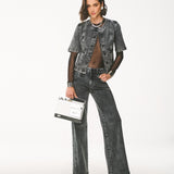 Calça Jeans Wide Leg Utilitária