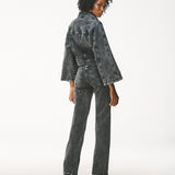Calça Jeans Reta Gray Acid Wash com Recortes