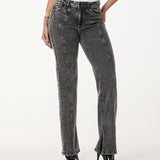 Calça Jeans Reta Gray Acid Wash com Recortes