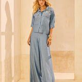 Calça Jeans Pantalona em Viscodenim Botonê
