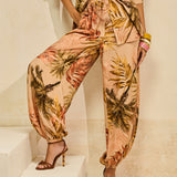 Calça Aladim em Viscose Estampa Palmar
