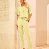 Calça Reta Linho Strech com Cinto Siciliano