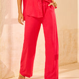 Calça Wide Leg em Linho Cós Elástico Passion