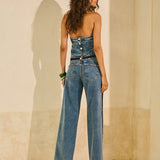Calca Jeans Wide Leg Lavagem Diamante