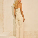Calça Jeans Reta Off White com Fenda