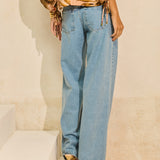 Calça Jeans Wide Leg em Algodão Claro