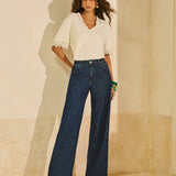 Calça Jeans Wide Leg em Algodão Escuro