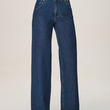 Calça Jeans Wide Leg em Algodão Escuro