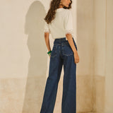 Calça Jeans Wide Leg em Algodão Escuro
