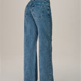Calça Jeans Wide Leg Listras em Algodão Claro