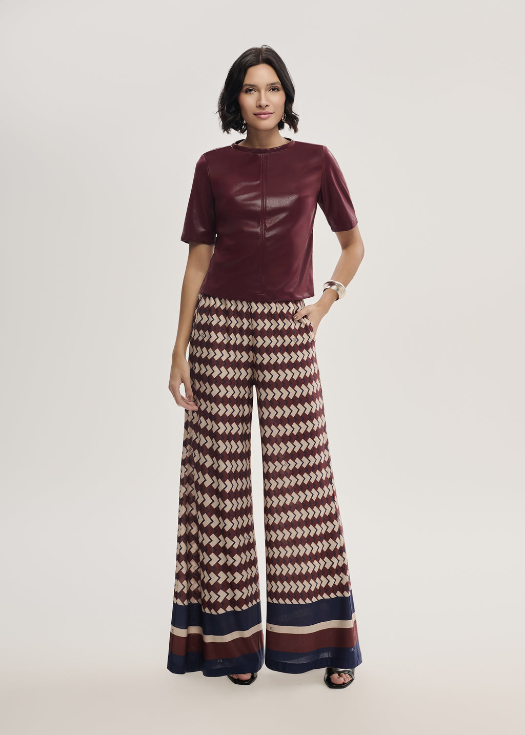 Calça Pantalona Estampa Geométrica