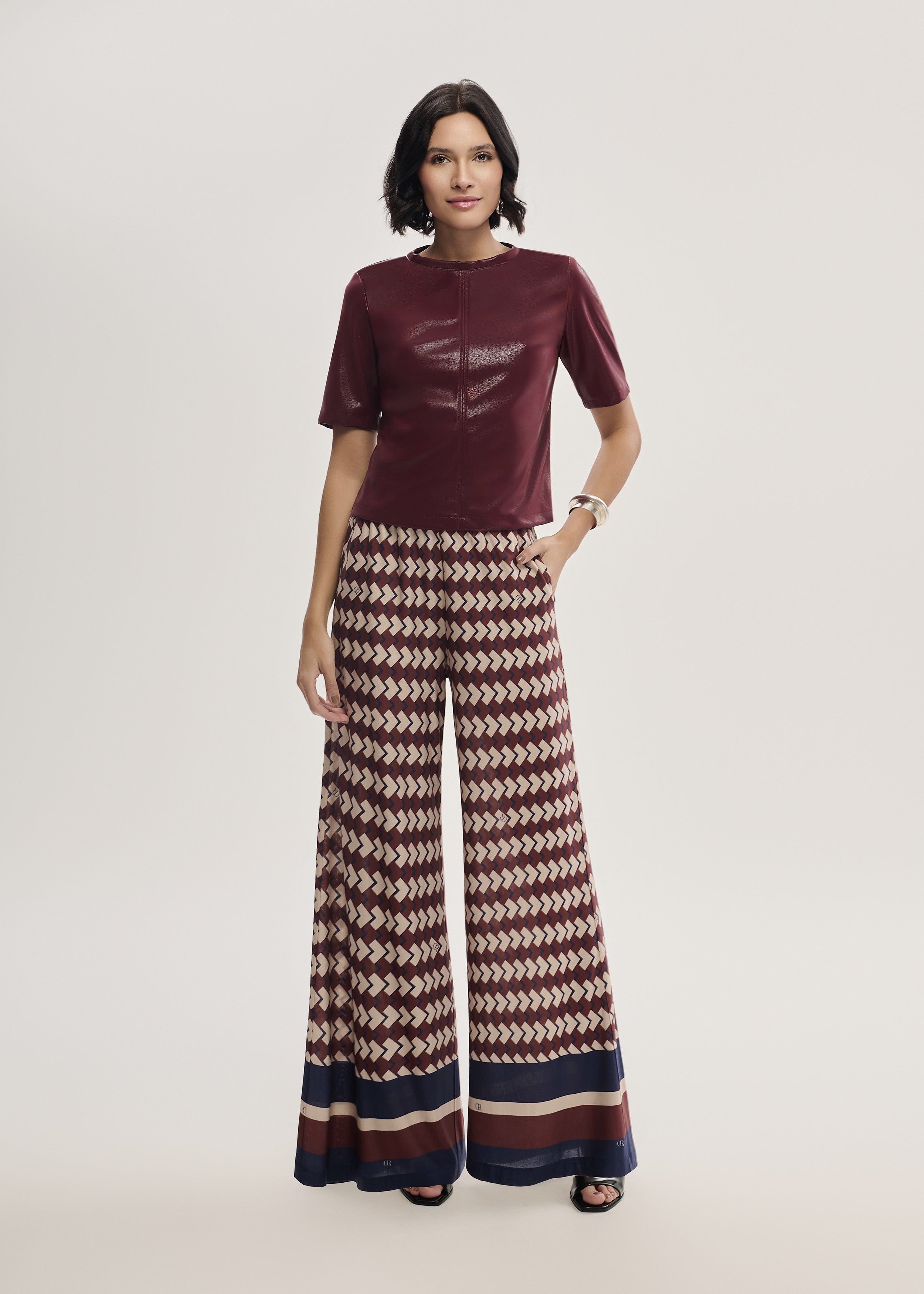 Calça Pantalona Estampa Geométrica