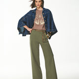 Calça Wide Leg em Alfaiataria com Cinto PU