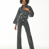 Calça Jeans Reta Gray Acid Wash com Recortes