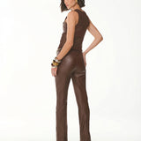 Calça Wide Leg em Tecido Resinado