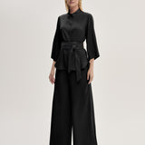 Conjunto Camisa e Calça Pantalona em Silk Satin Off White