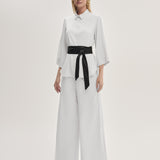 Conjunto Camisa e Calça Pantalona em Silk Satin Off White
