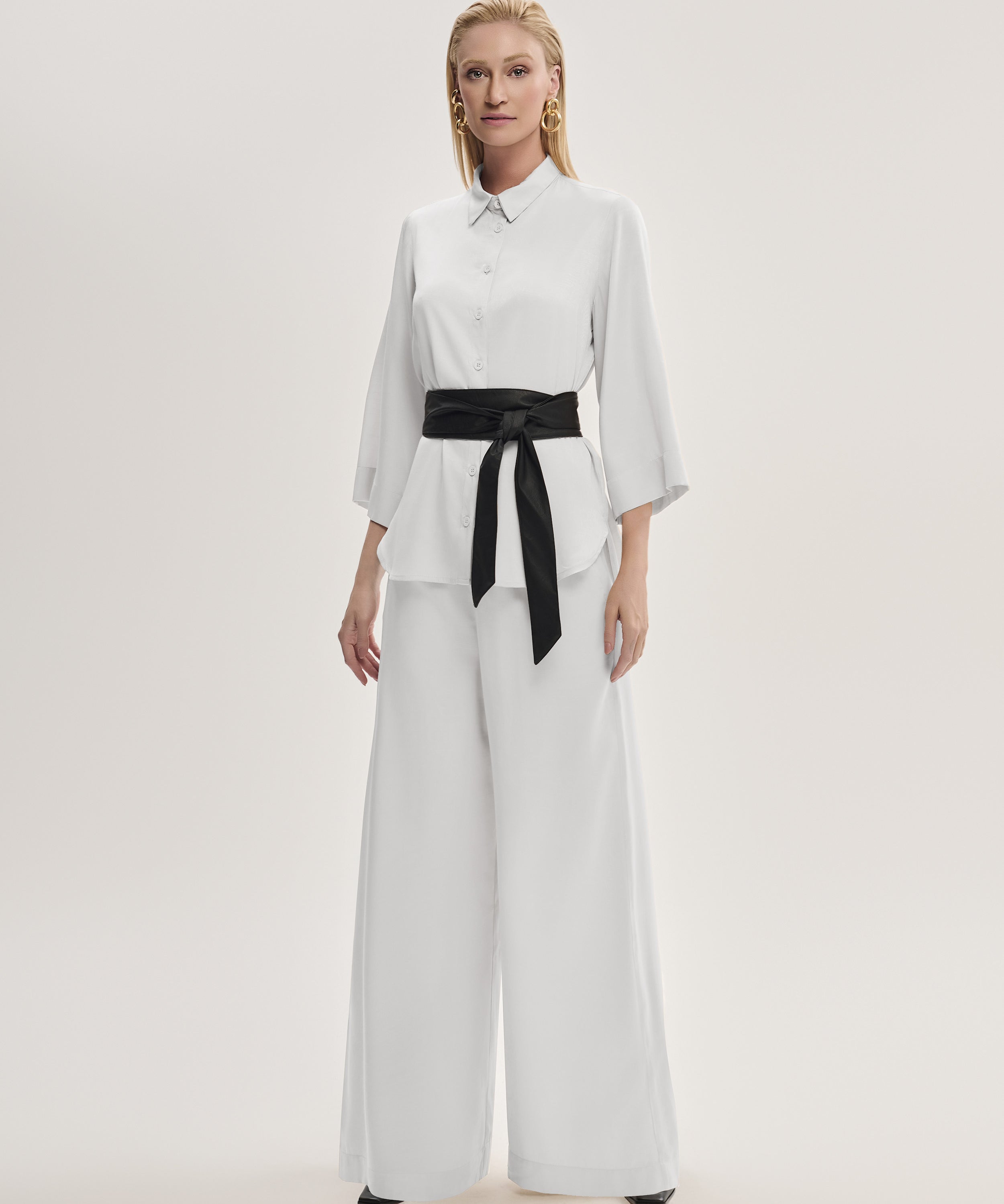 Conjunto Camisa e Calça Pantalona em Silk Satin Preto