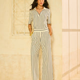 Conjunto Listrado em Stripe Summer com Gola Polo Marinho