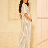 Conjunto Listrado com Gola Polo Centeio