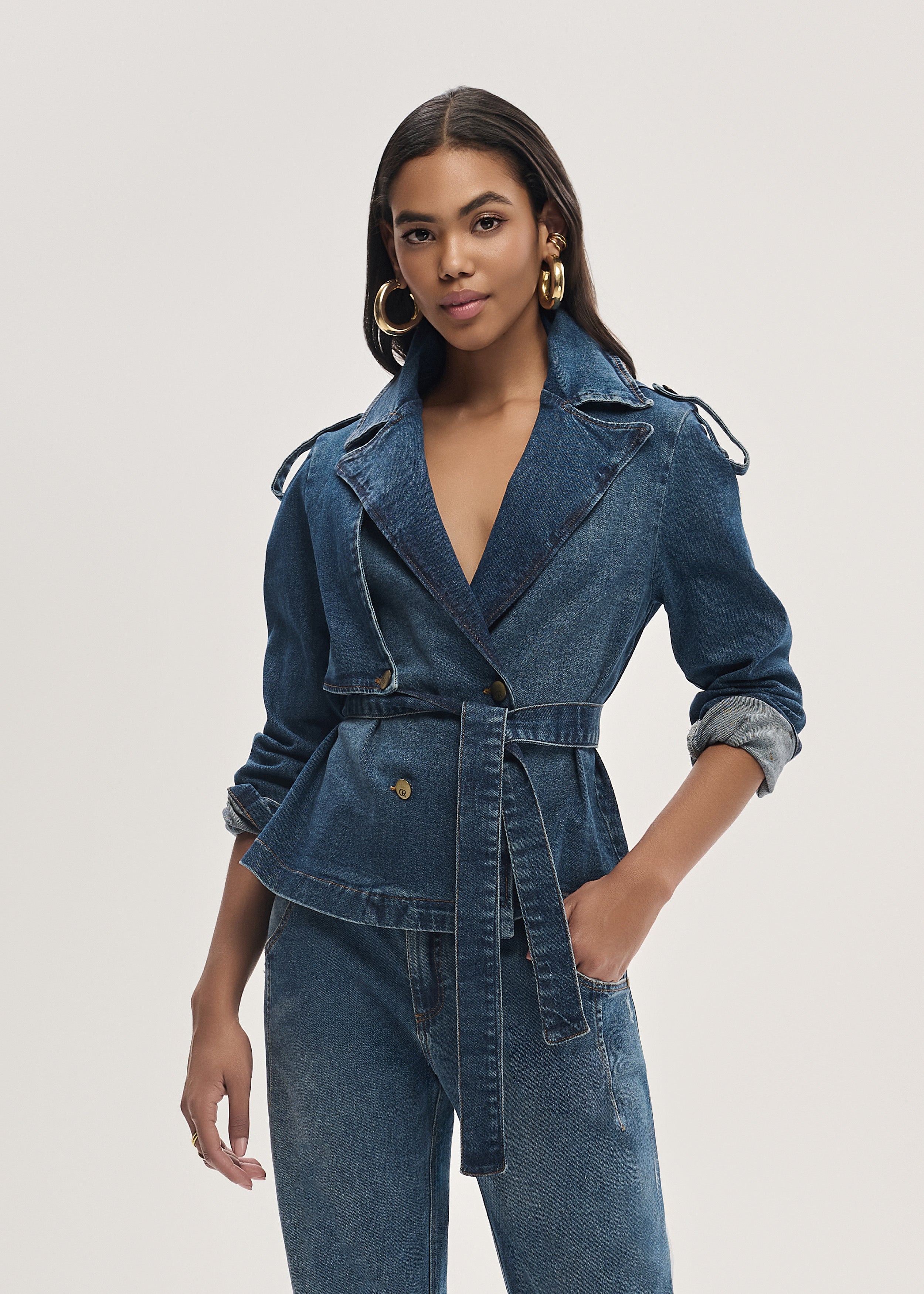 Blazer Jeans com Faixa