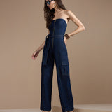 Macacão Jeans Sem Alças com Faixa