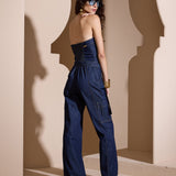 Macacão Jeans Sem Alças com Faixa