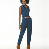 Macacão Jeans Slouchy com Gola Lapela