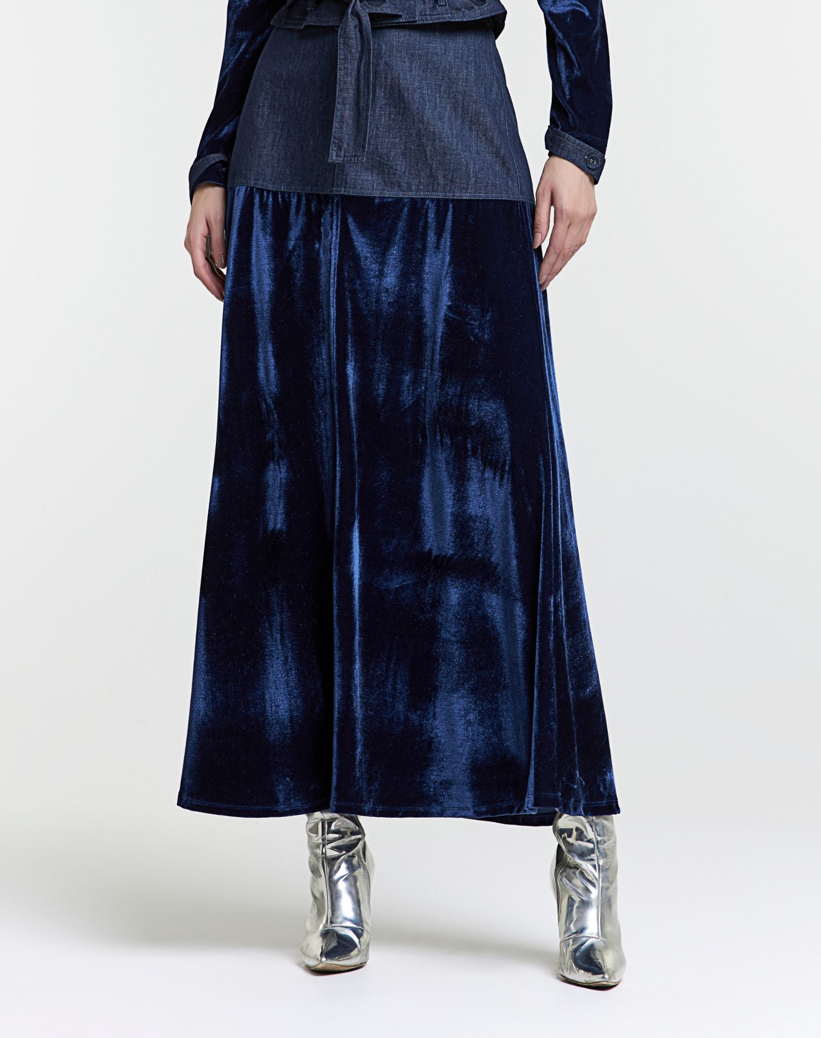 Saia Maxi Veludo Azul