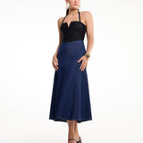 Saia Jeans Feminina Midi Evasê