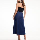 Saia Jeans Feminina Midi Evasê