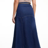 Saia Jeans Feminina Midi Evasê