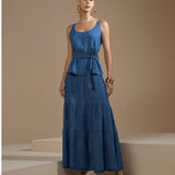 Saia Jeans Maxi com Faixa