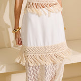 Saia Longa Artesanal Crochê Franjas