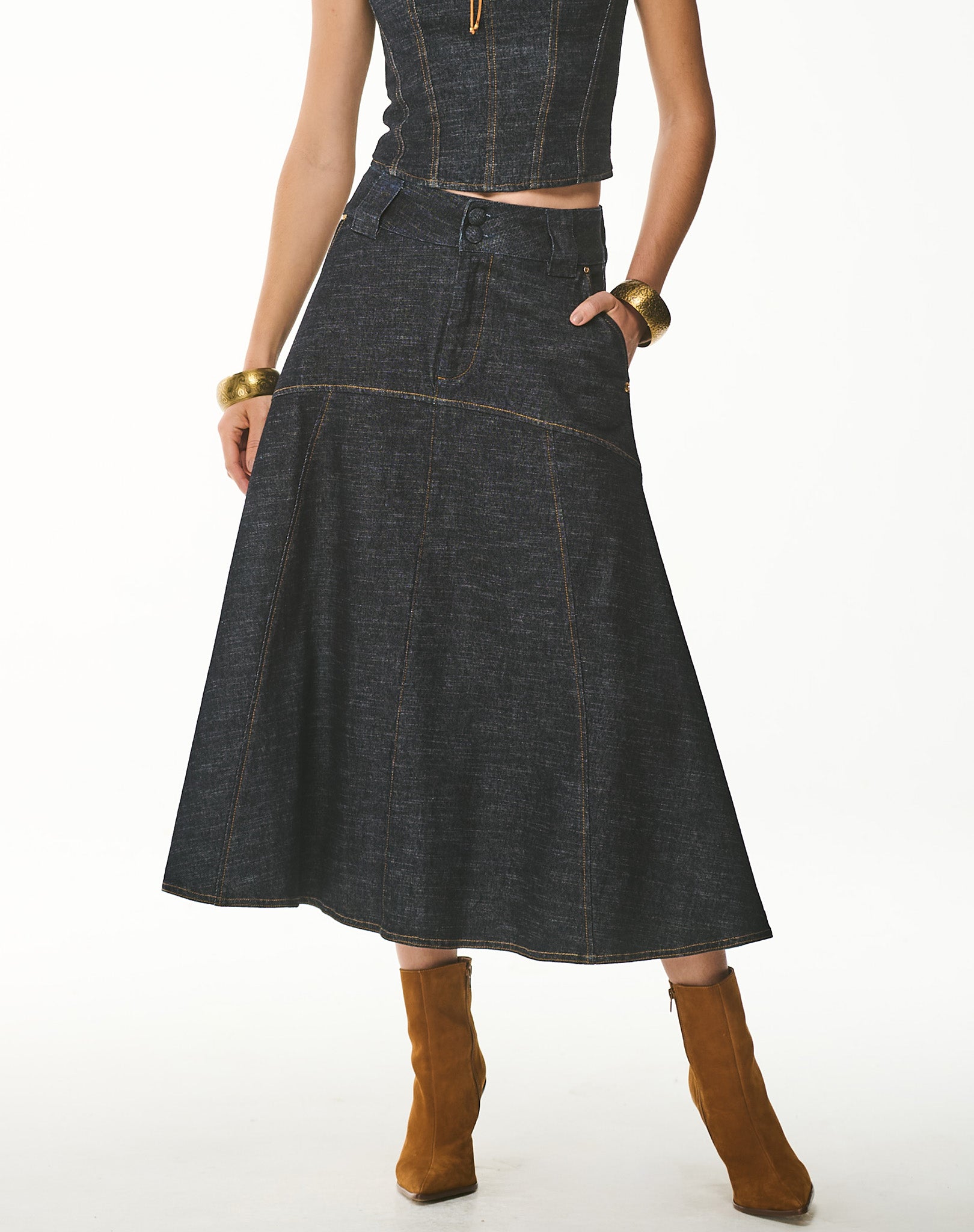 Saia Midi Jeans Urban Evasê