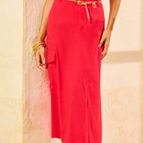 Saia Midi em Linho com Bolso Cargo Passion