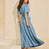 Saia Jeans Midi com Pregas