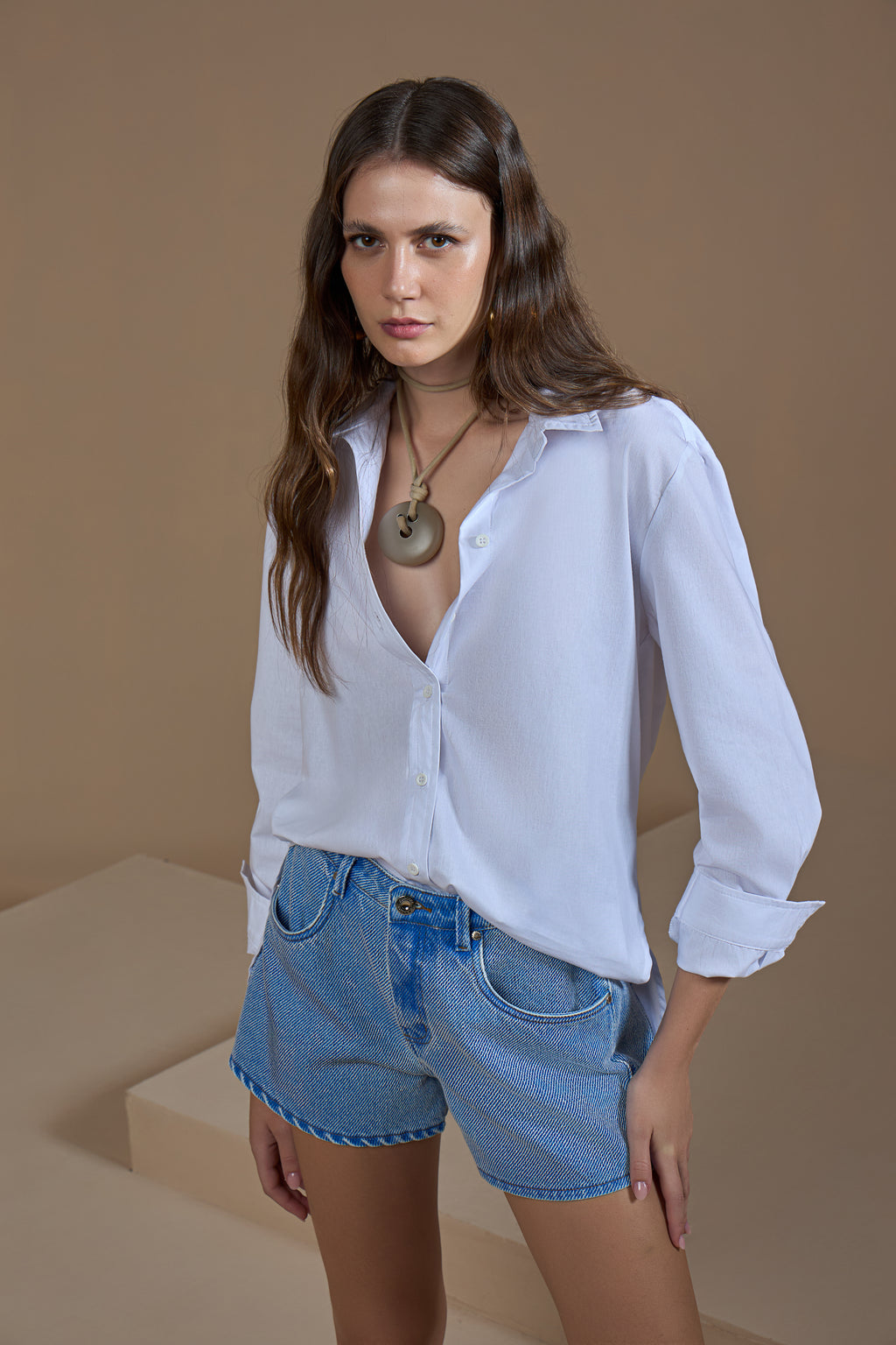 Short em Denim Estonado Diagonal