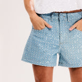 Bermuda Jeans Mini Paetês