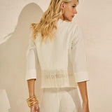Blazer Spencer Alfaiataria com Mangas 3/4 e Franjas