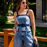 Top Cropped Jeans Tricolor com Cinto