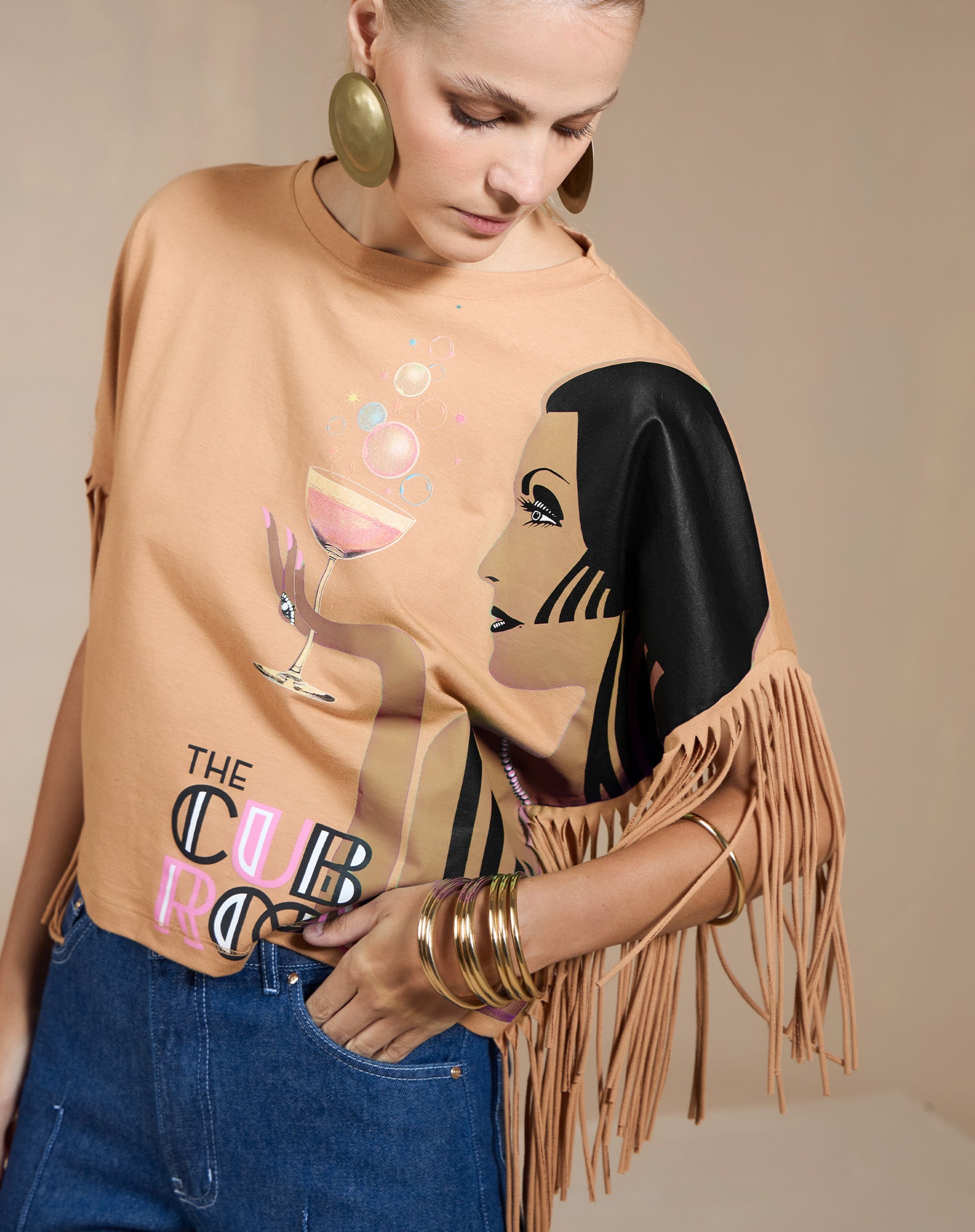 T-shirt com Franjas Estampa Estilo Art Decó – CLAUDIA RABELO