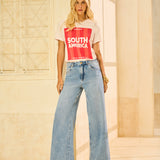 Calça Jeans Pantalona em Algodão médio