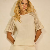T-Shirt em Linho com Mangas Macrame
