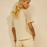 T-Shirt em Linho com Mangas Macrame