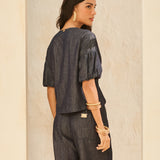 T-Shirt Jeans Fresh com Mangas Bufantes